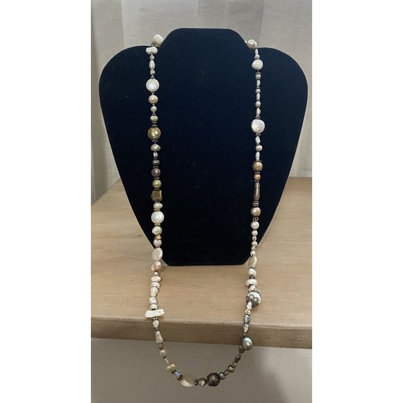 Genuine Baroque Coin Salt Water Pearls Crystals Necklace Sterling Silver - Picture 9 of 12